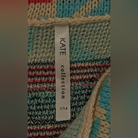Kate Collection Knit Sweater Cardigan Women’s Tan Aztec Tribal Pattern USA Boho - Picture 5 of 8